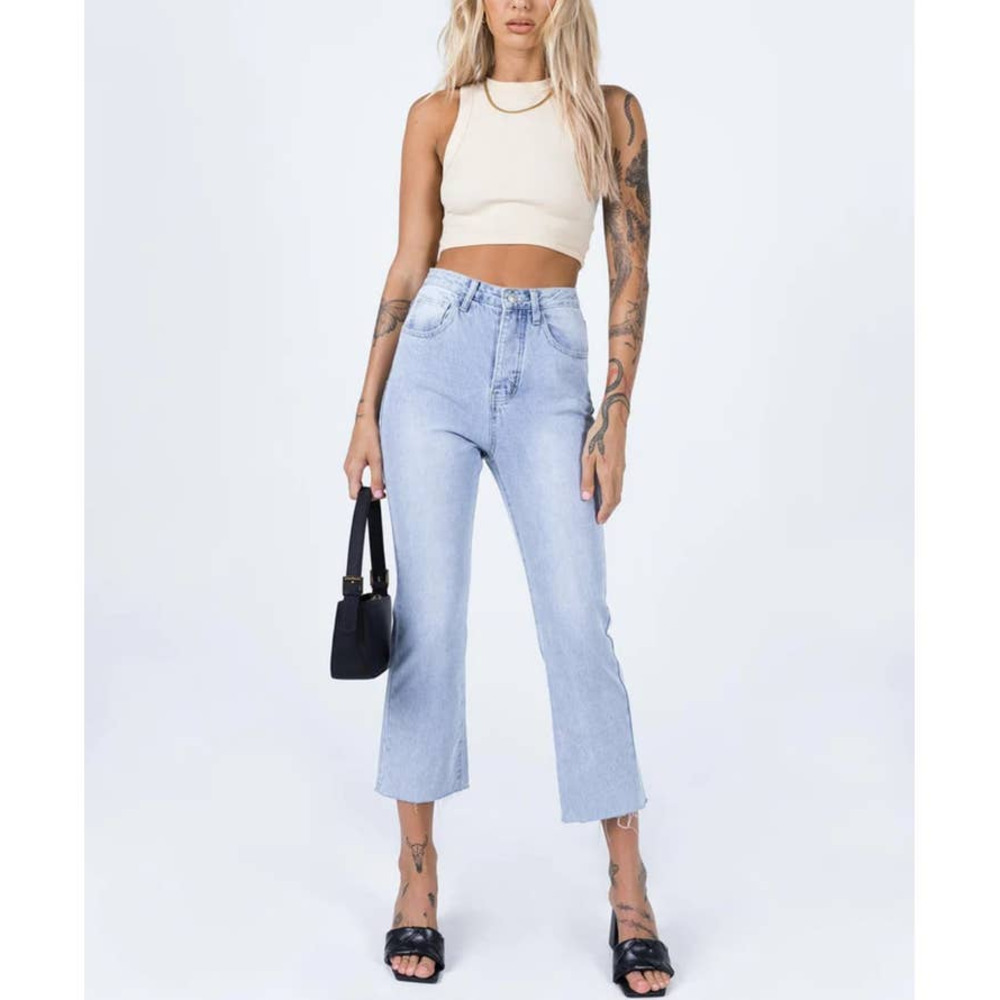 Princess Polly ANGELA CROPPED JEANS LIGHT WASH DENIM